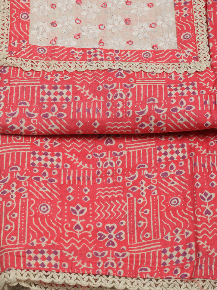 Printed Cotton Unstitched Suits Printed Suit With Pant &amp; Dupatta