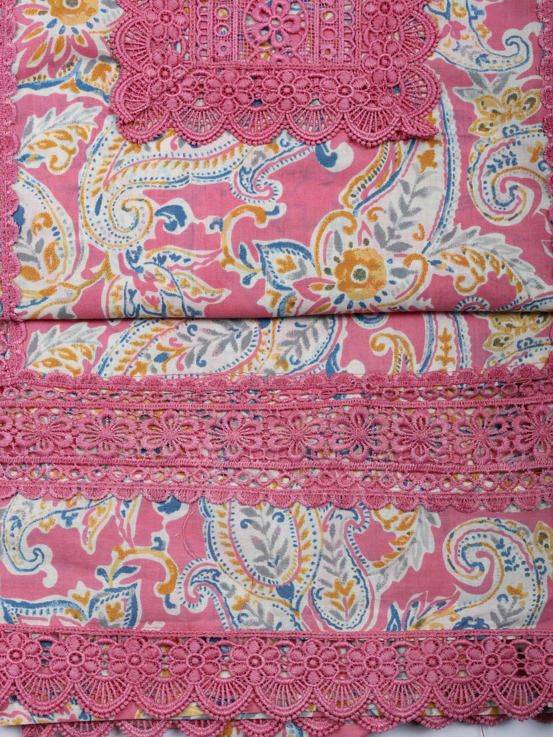 Embroidered Cotton Blend Unstitched Suit With Pant &amp; Dupatta