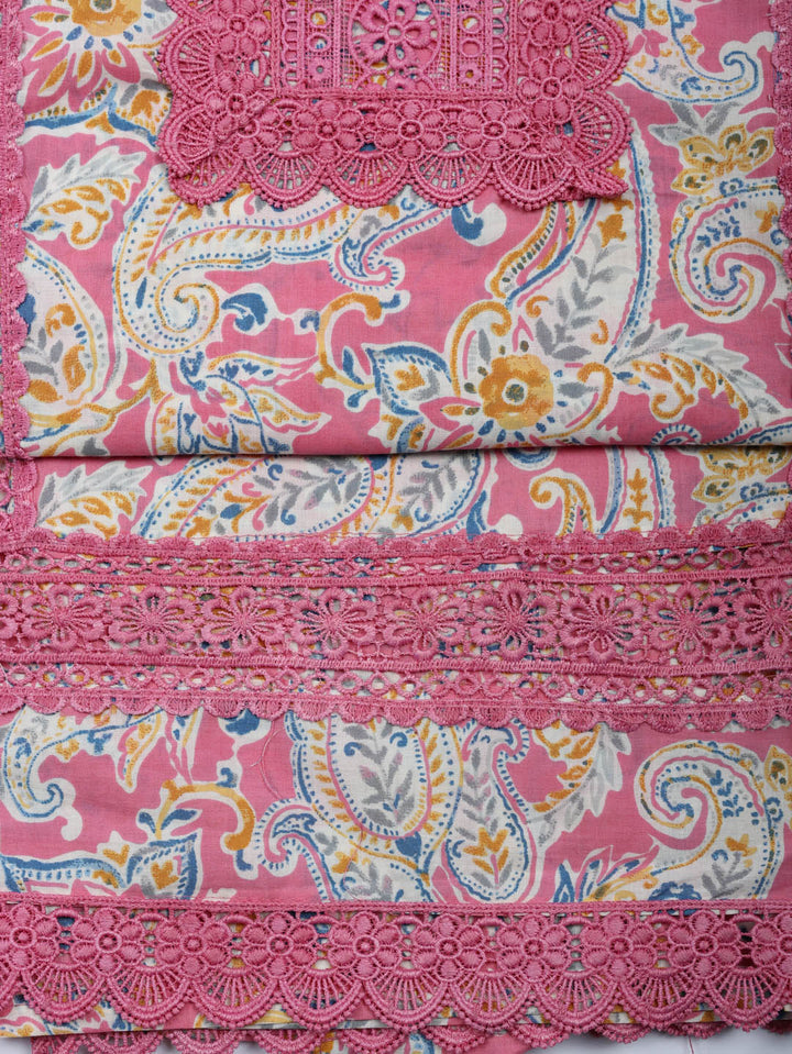 Embroidered Cotton Blend Unstitched Suit With Pant &amp; Dupatta