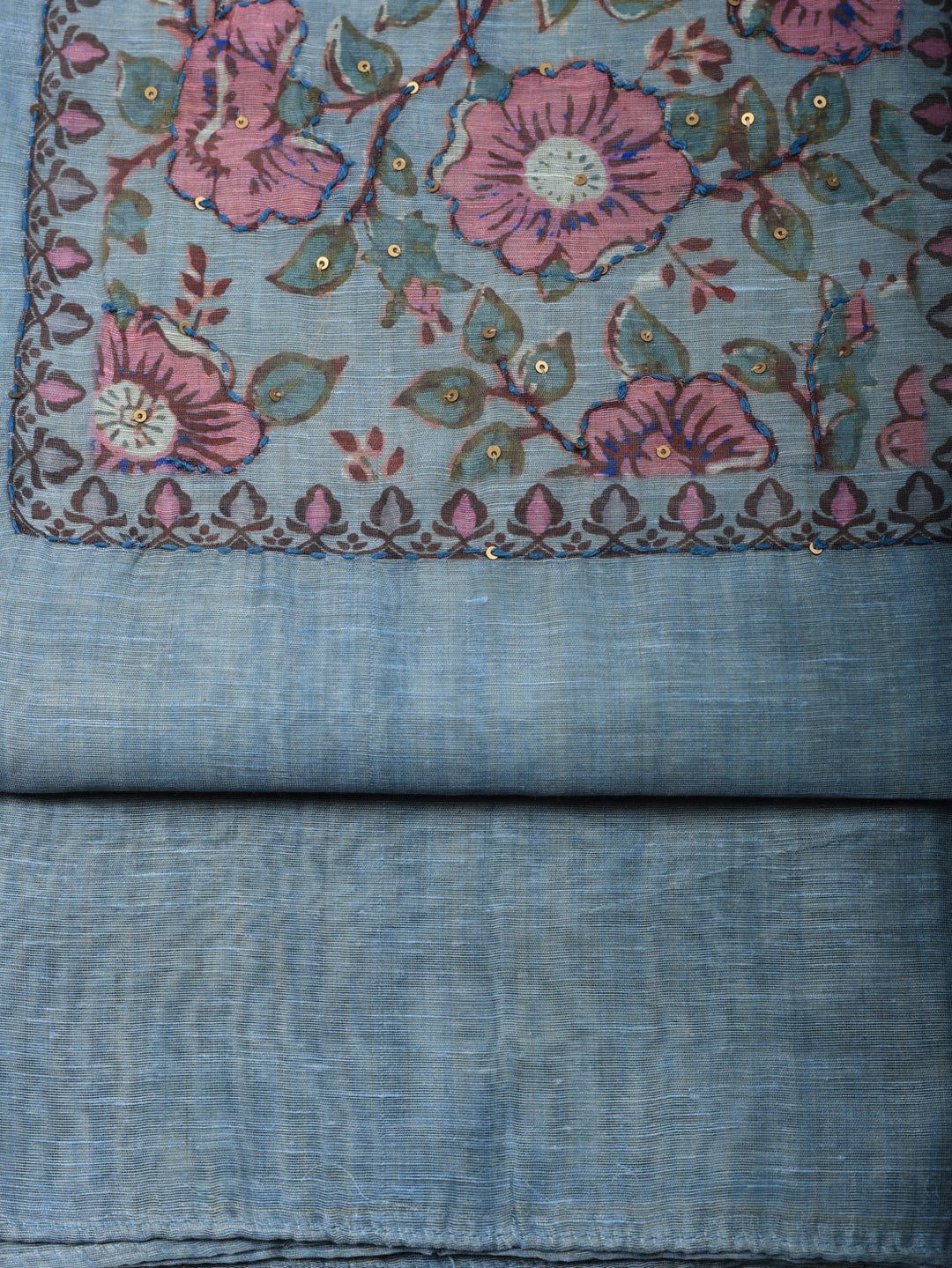 Embroidered Chanderi Unstitched Suit With Pant &amp; Dupatta
