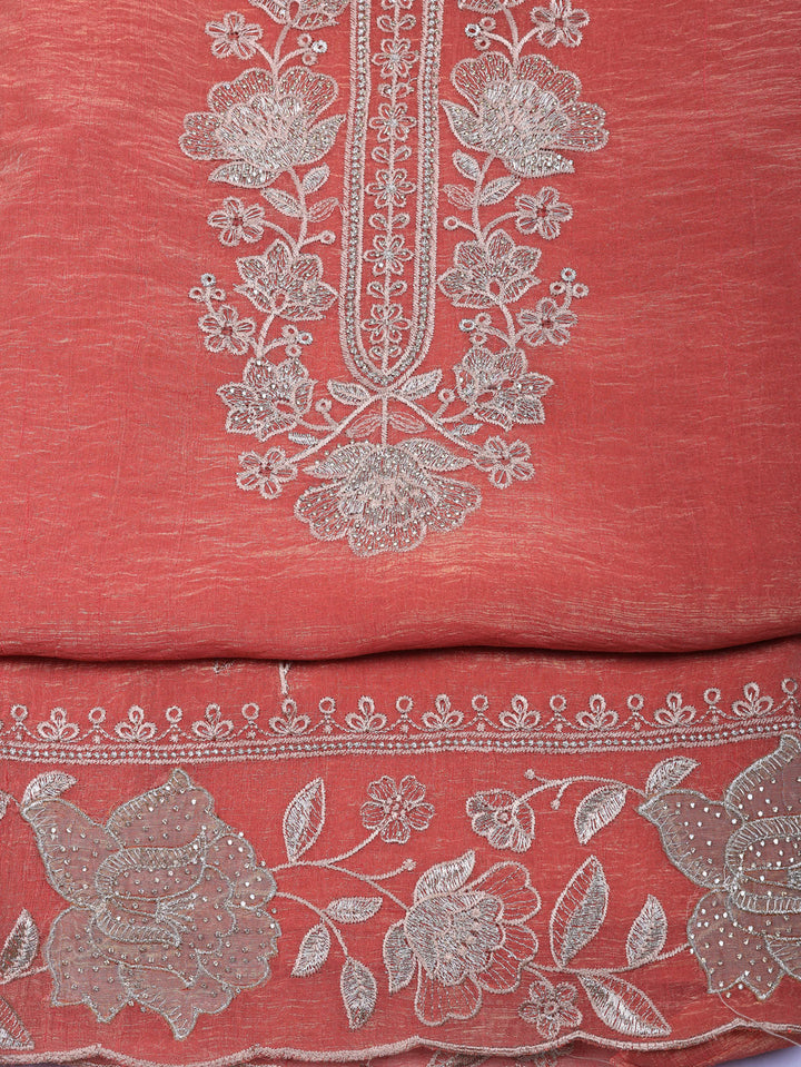 Embroidered Tissue Unstitched Suit With Pant &amp; Dupatta