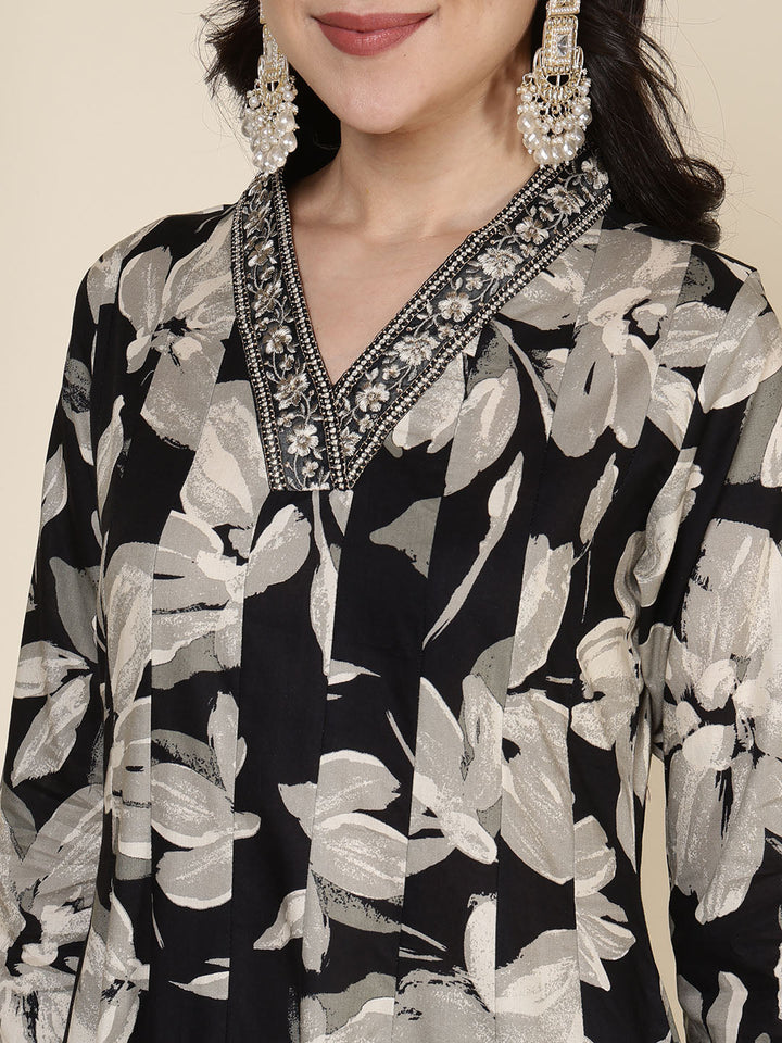 Printed Cotton Blend Kurta With Pants &amp; Dupatta