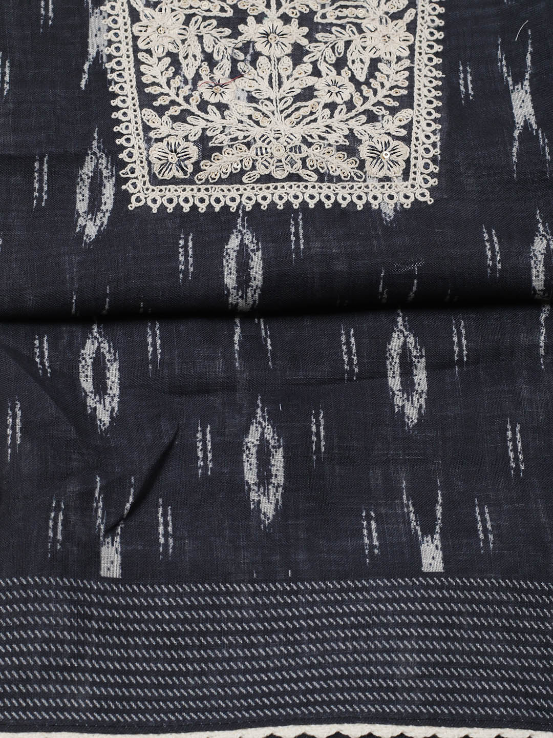 Embroidered Linen Blend Unstitched Suit With Pant &amp; Dupatta