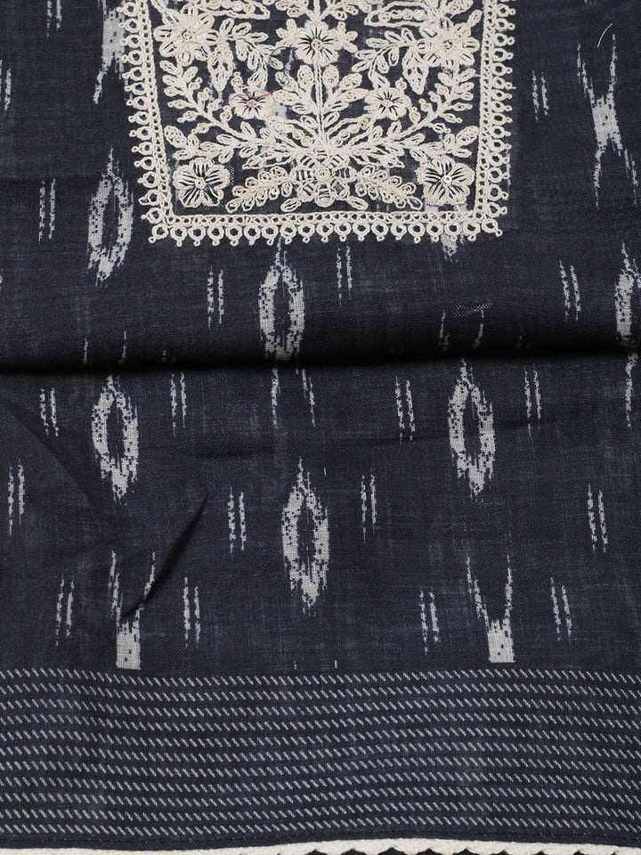Embroidered Linen Blend Unstitched Suit With Pant &amp; Dupatta