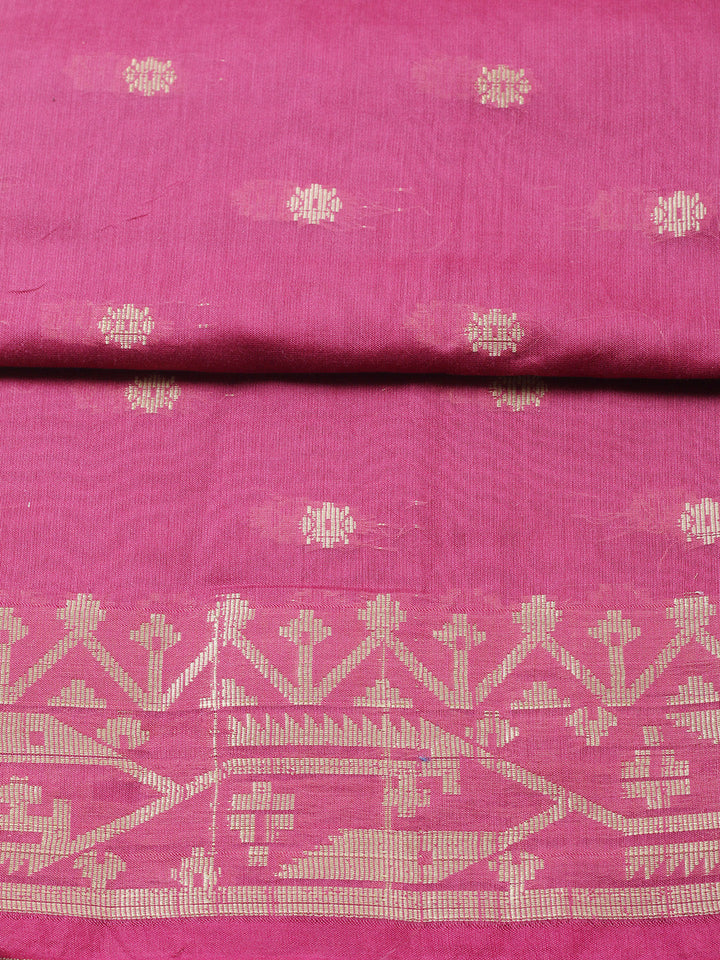 Printed Chanderi Unstitched Suit With Pant &amp; Dupatta