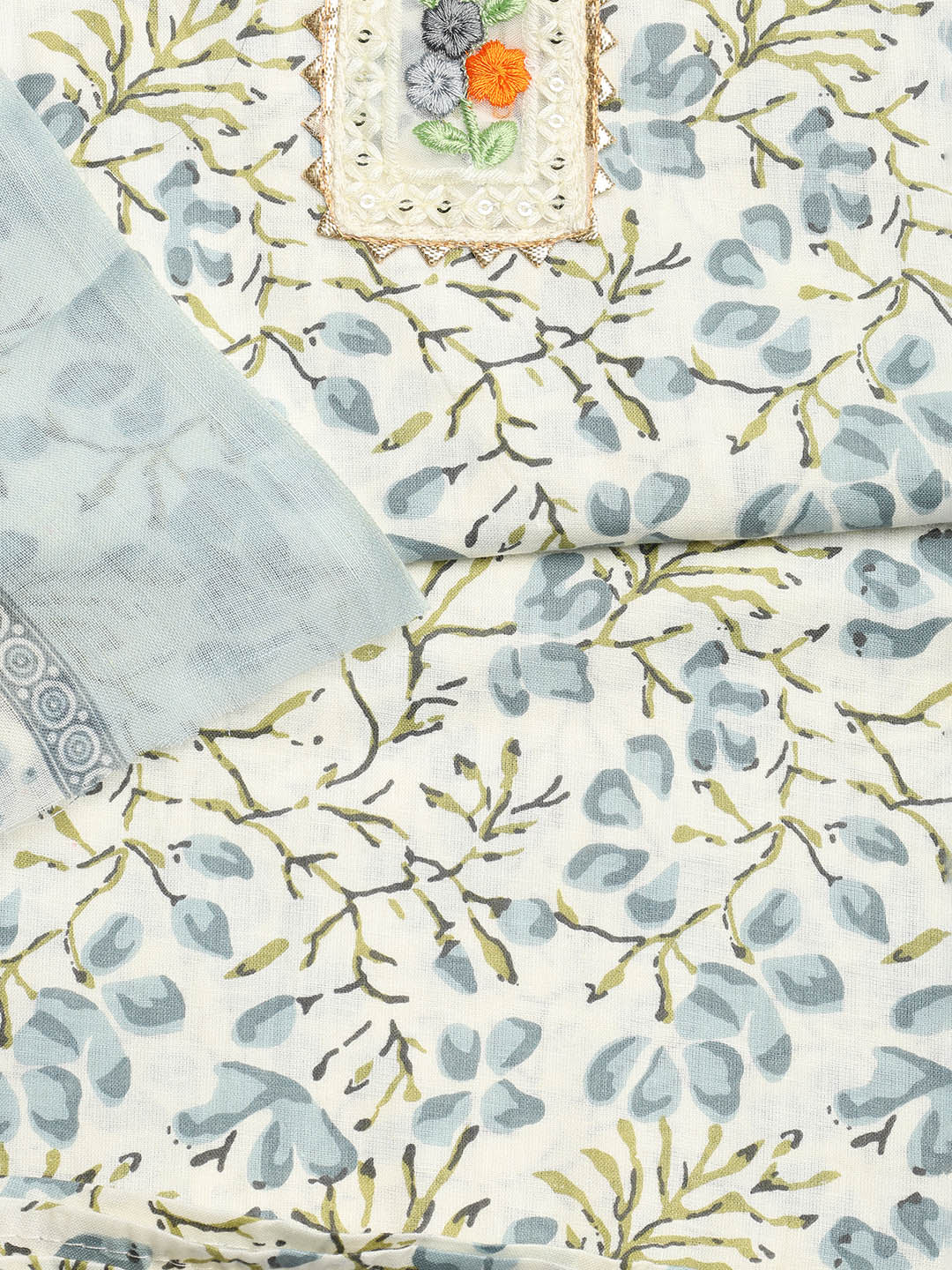 Printed Cotton Blend Unstitched Suit With Dupatta