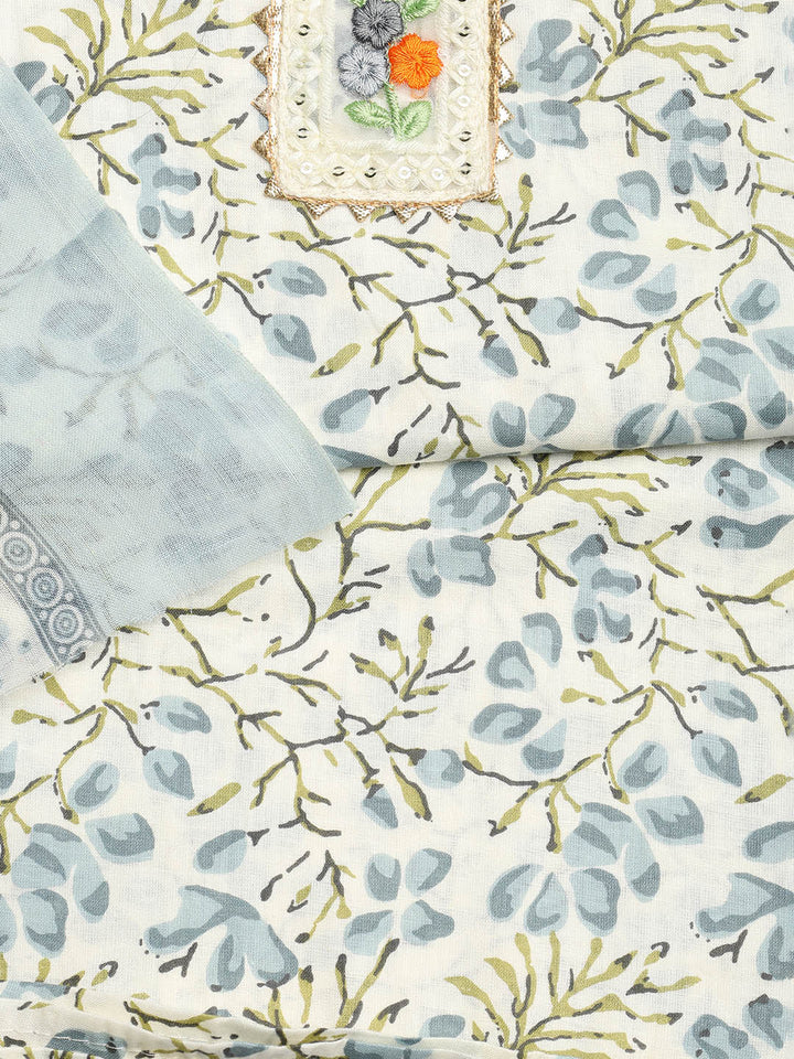 Printed Cotton Blend Unstitched Suit With Dupatta