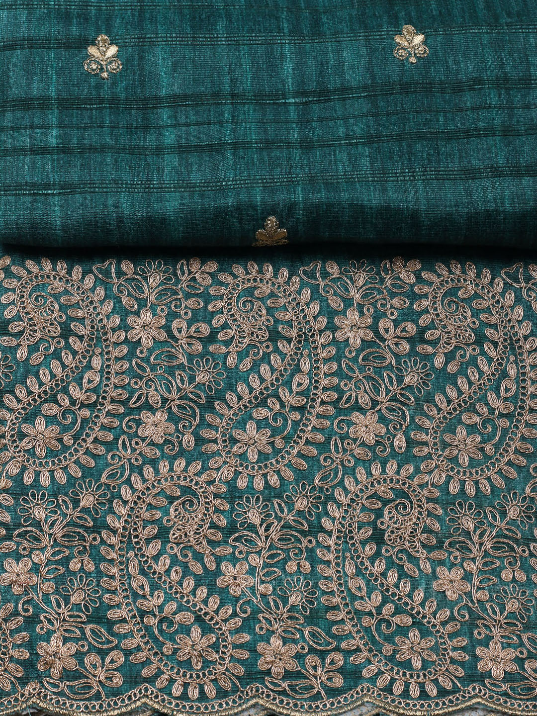 Embroidered Tussar Unstitched Suit With Pant &amp; Dupatta