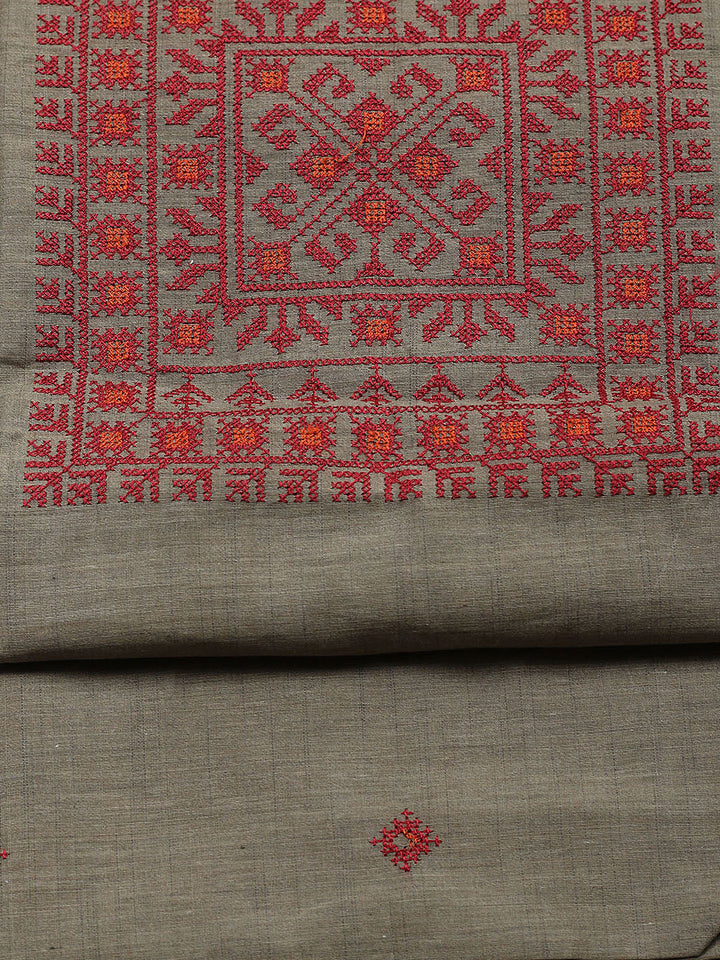 Embroidered Cotton Blend Unstitched Suit With Pant &amp; Dupatta