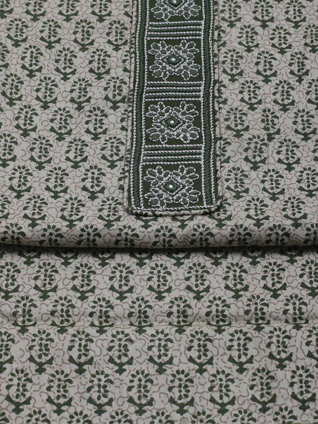Patch Neck Cotton Blend Unstitched Suit With Dupatta
