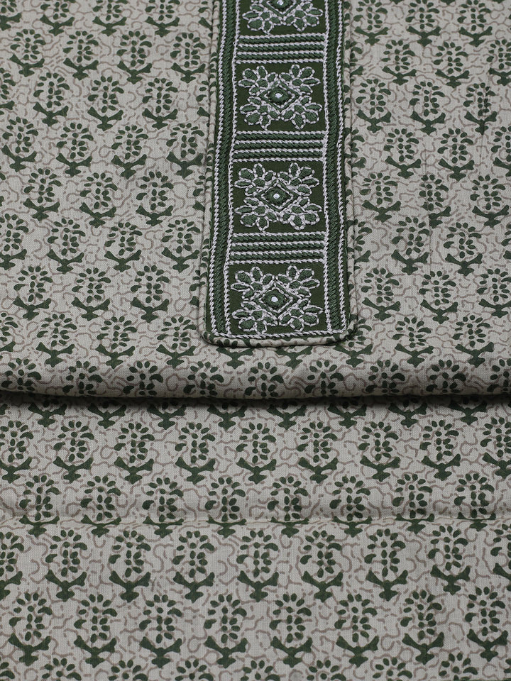 Patch Neck Cotton Blend Unstitched Suit With Dupatta