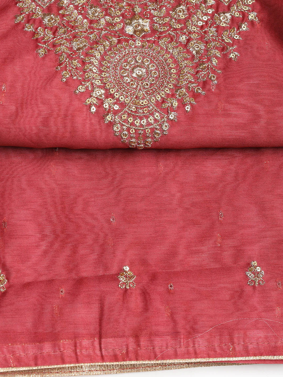 Neck Embroidered Chanderi Unstitched Suit With Dupatta
