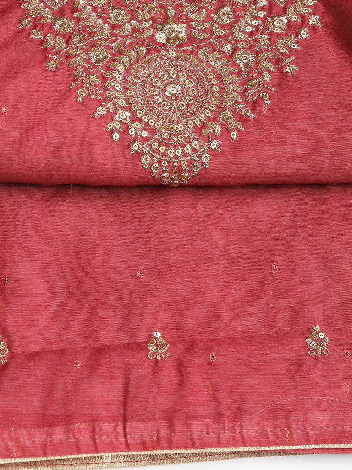 Neck Embroidered Chanderi Unstitched Suit With Dupatta