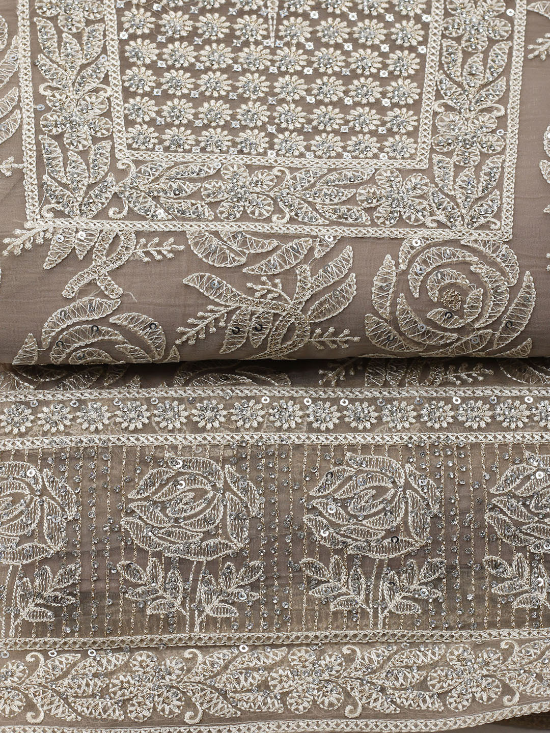 Embroidered Organza Unstitched Suit With Pant &amp; Dupatta