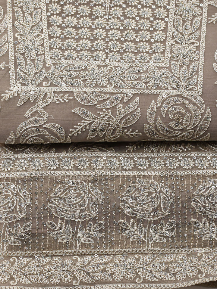 Embroidered Organza Unstitched Suit With Pant &amp; Dupatta