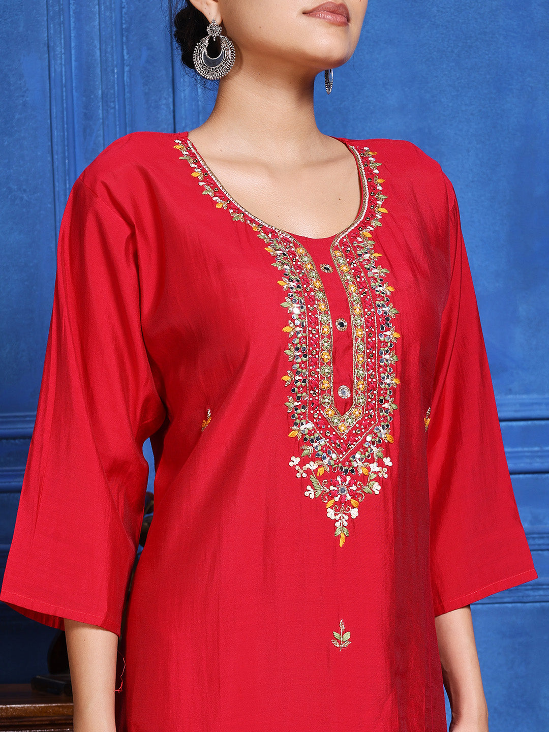 Printed Cotton Blend Kurta With Pants & Dupatta