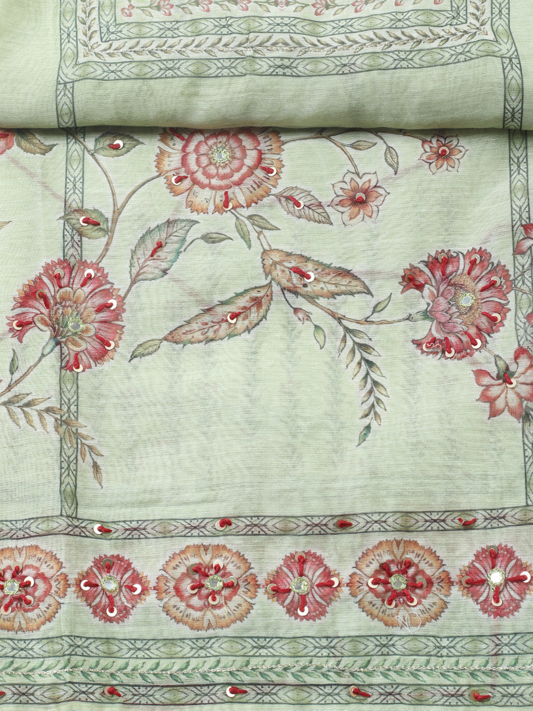 Embellished Chanderi Unstitched Suit With Pant &amp; Dupatta