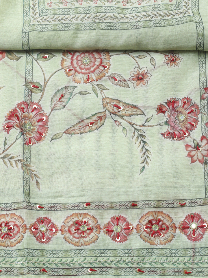 Embellished Chanderi Unstitched Suit With Pant &amp; Dupatta