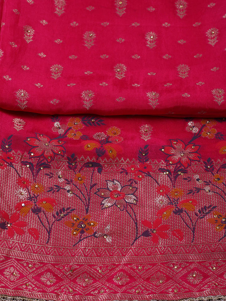 Woven Design Chanderi Unstitched Suit With Pant &amp; Dupatta
