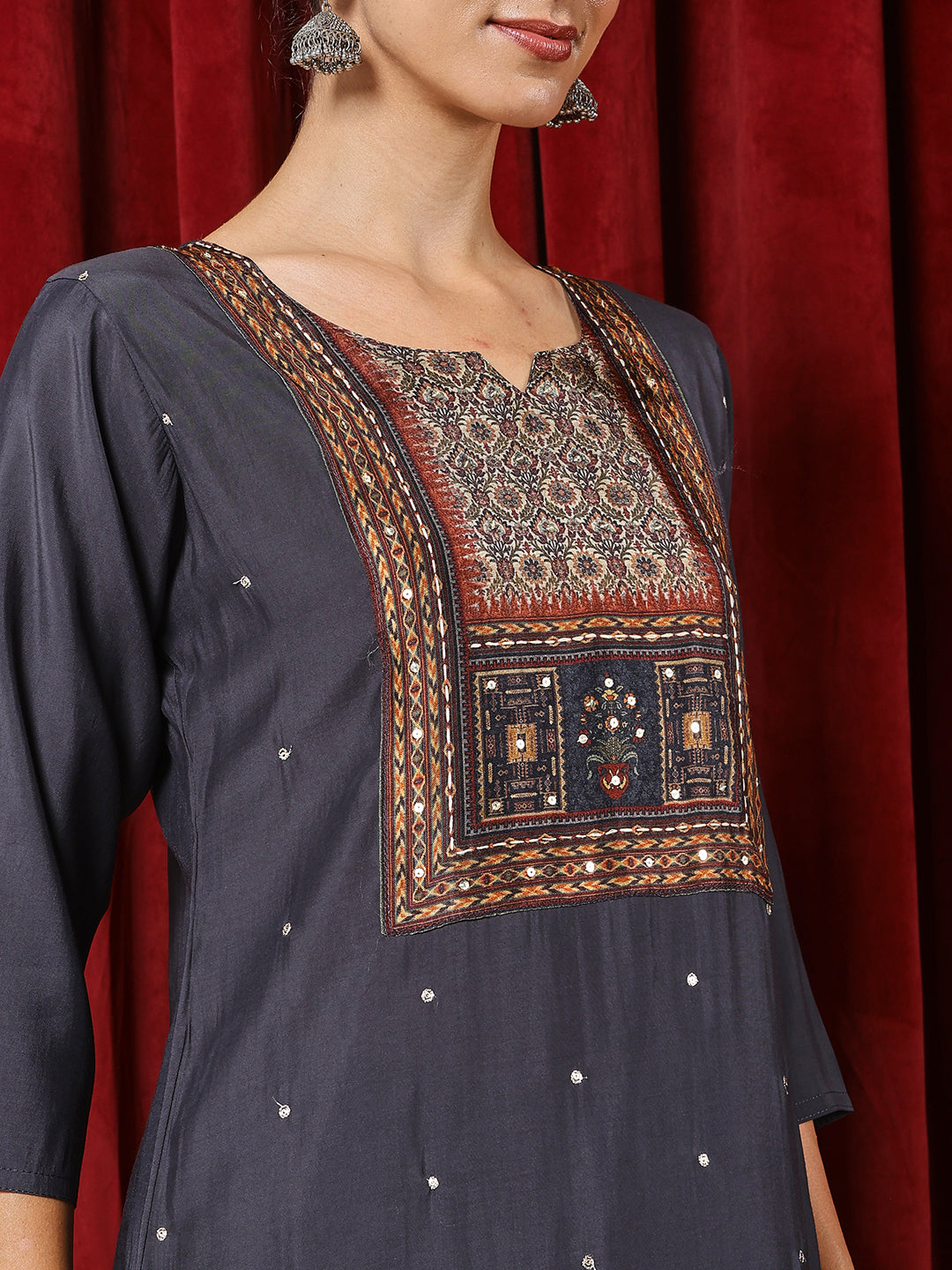 Printed Cotton Blend Kurta With Pants & Dupatta