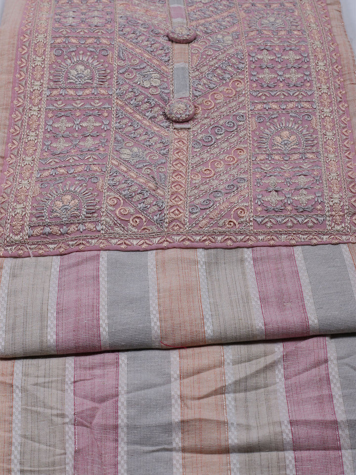 Neck Embroidered Cotton Blend Unstitched Suit With Dupatta