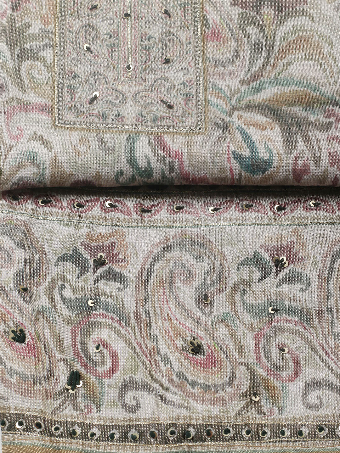 Embroidered Linen Blend Unstitched Suit With Pant &amp; Dupatta