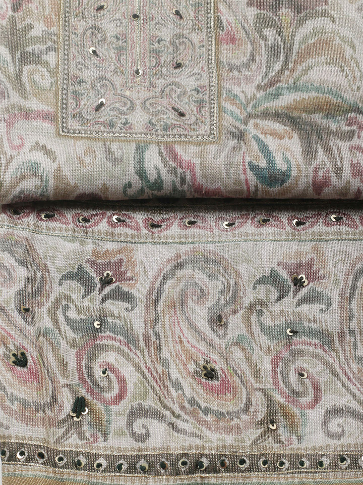 Embroidered Linen Blend Unstitched Suit With Pant &amp; Dupatta