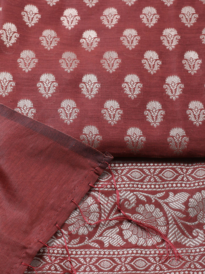 Banarasi Chanderi Unstitched Suit With Pant &amp; Dupatta