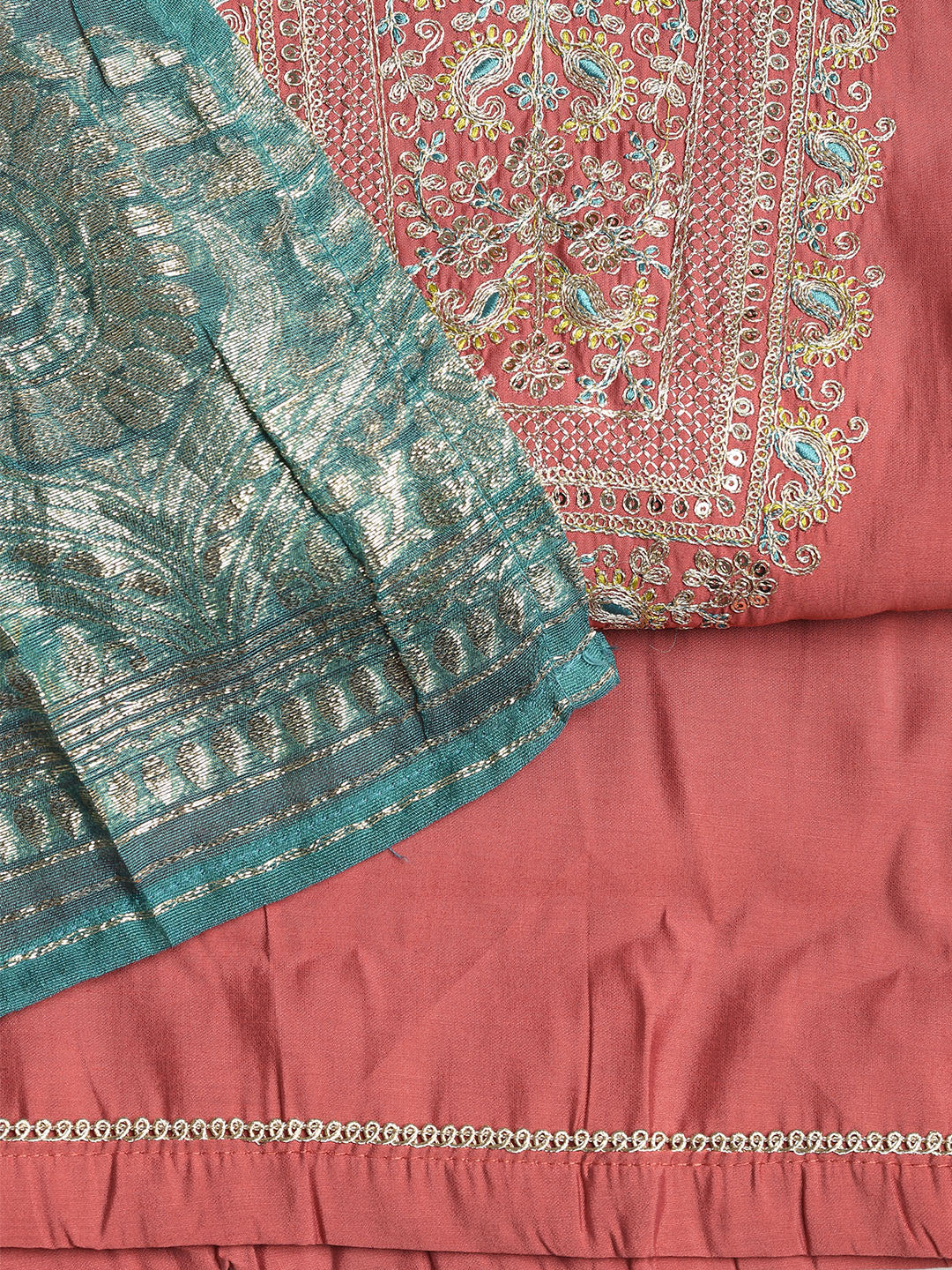 Neck Embroidered Cotton Blend Unstitched Suit With Dupatta