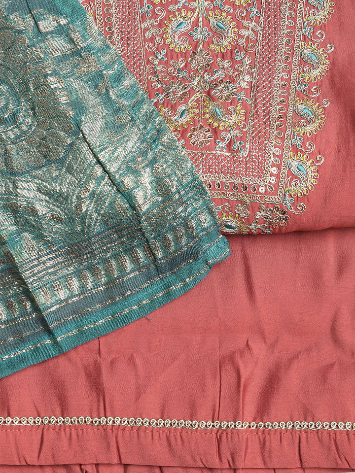 Neck Embroidered Cotton Blend Unstitched Suit With Dupatta