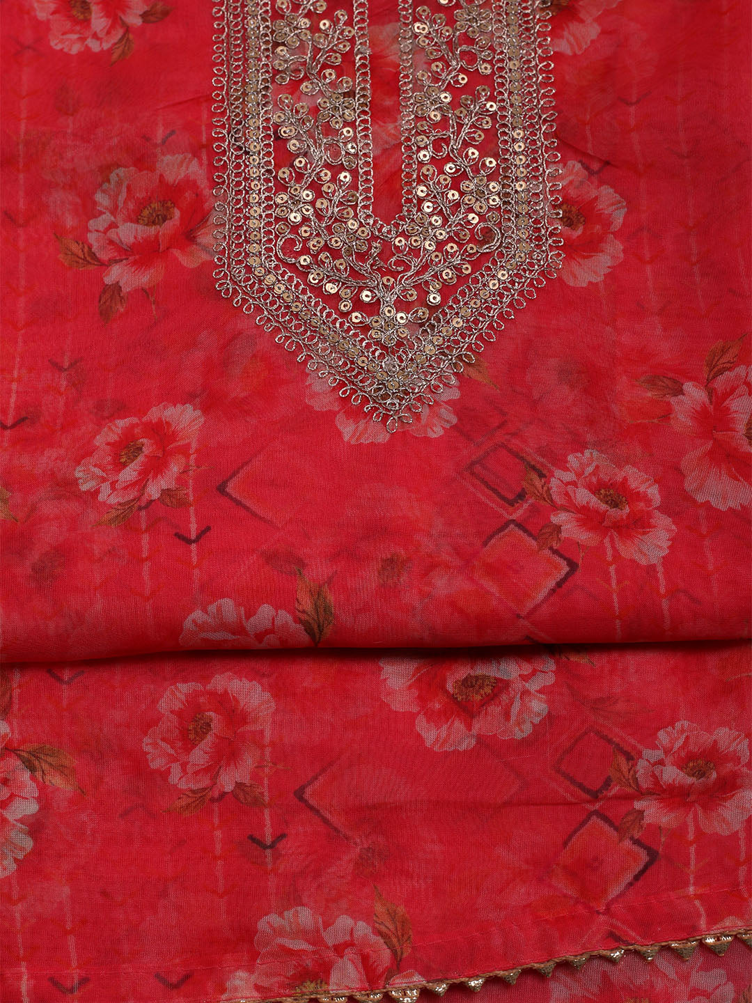 Embroidered Organza Unstitched Suit With Dupatta