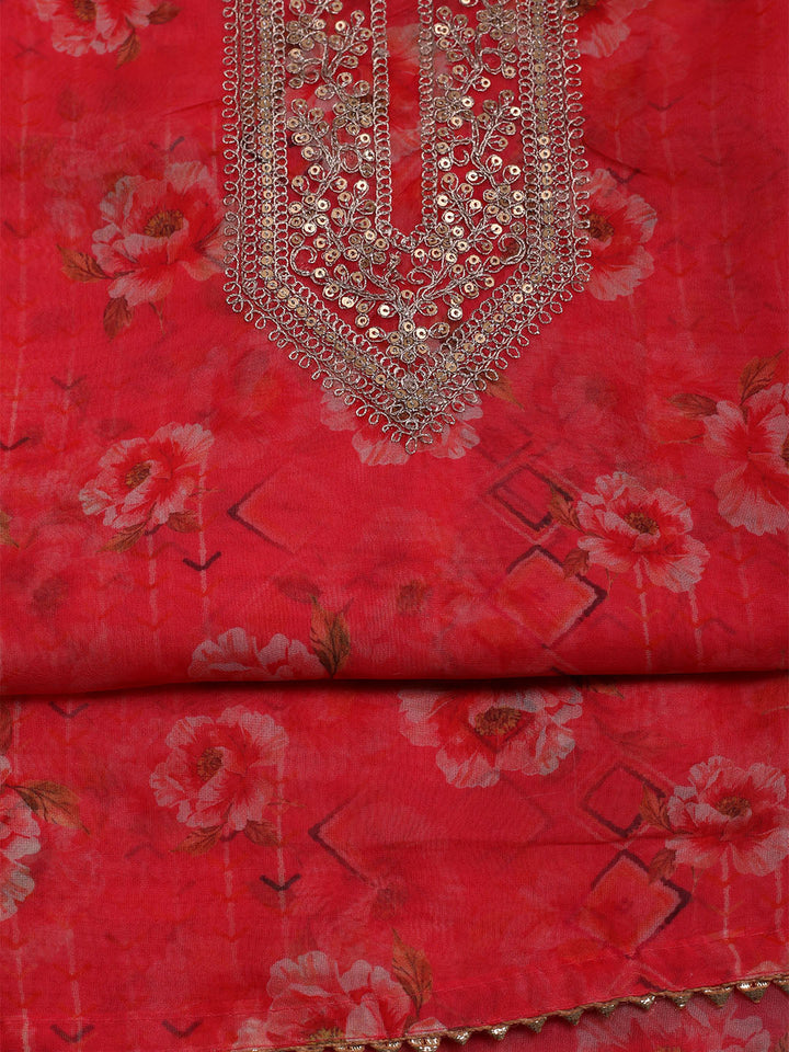 Embroidered Organza Unstitched Suit With Dupatta