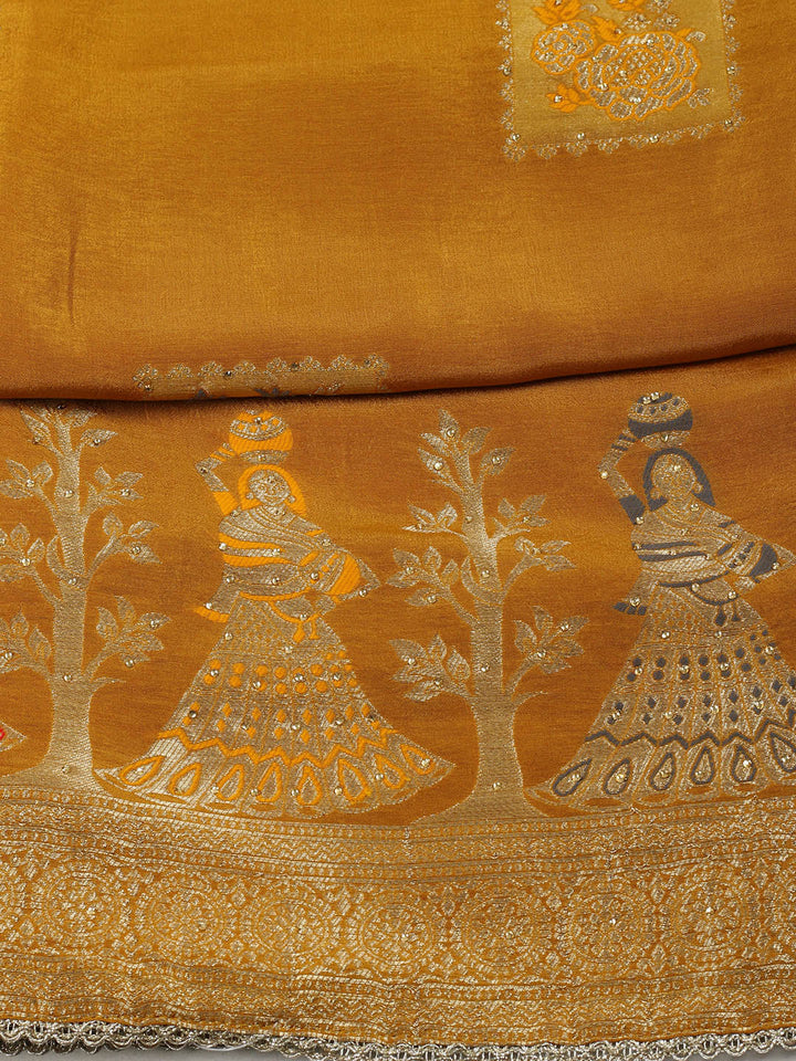 Woven Design Chanderi Unstitched Suit With Pant &amp; Dupatta