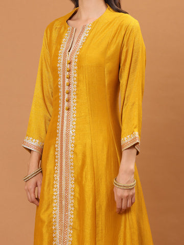 Resham & Zari Embroidery Dupion Kurta With Pants & Dupatta