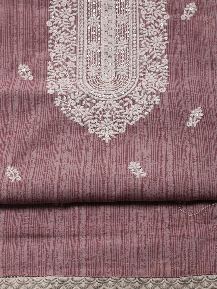 Embroidered Chanderi Unstitched Kurta With Pant &amp; Dupatta