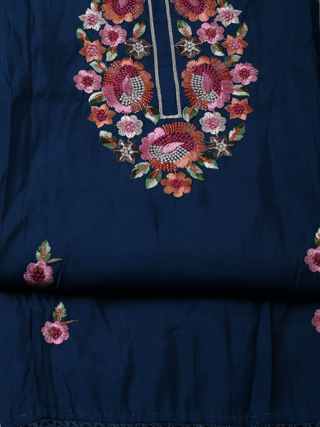Embroidered Chanderi Unstitched Suit With Pant &amp; Dupatta