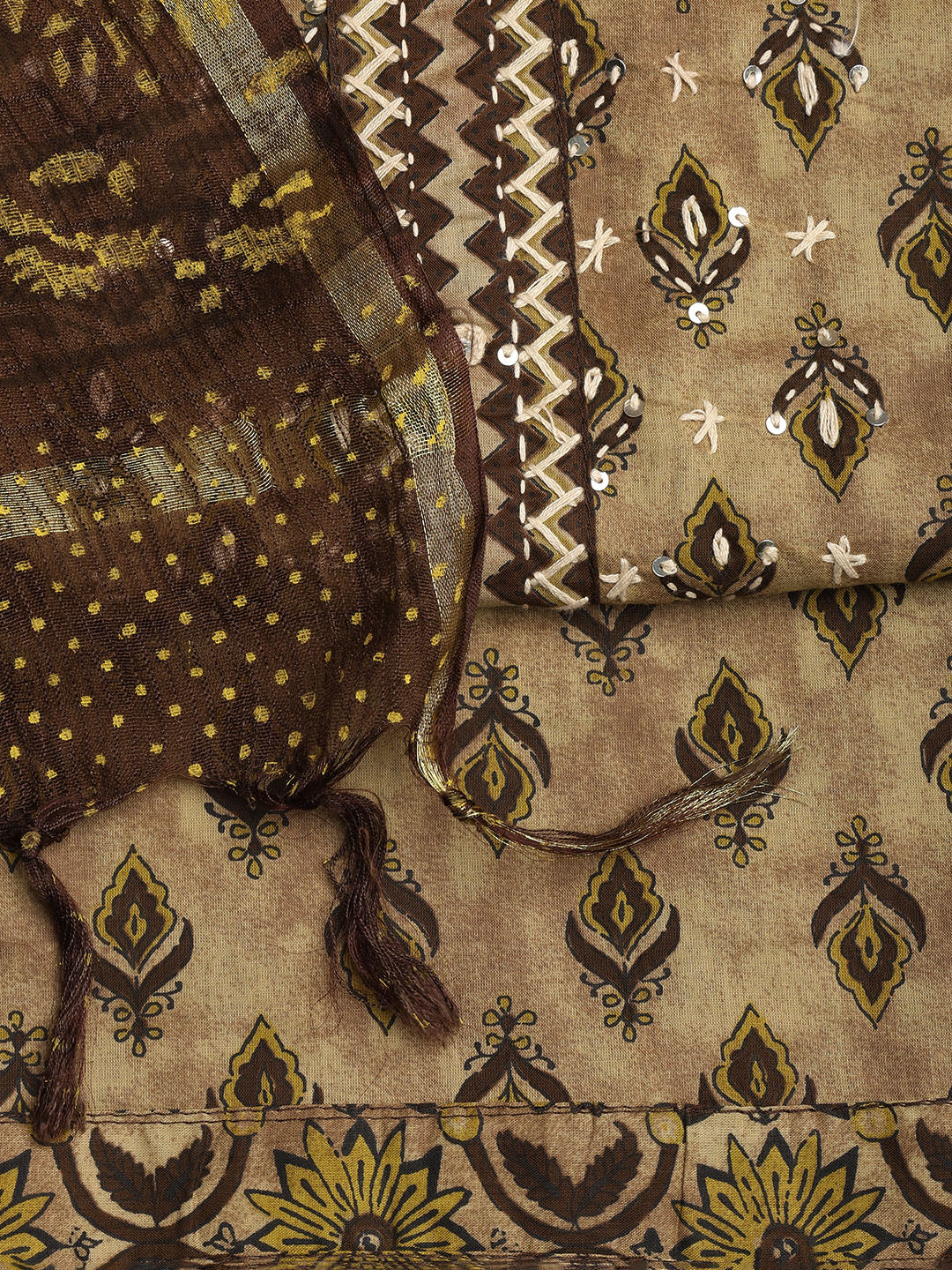 Printed Cotton Blend Unstitched Suit With Dupatta