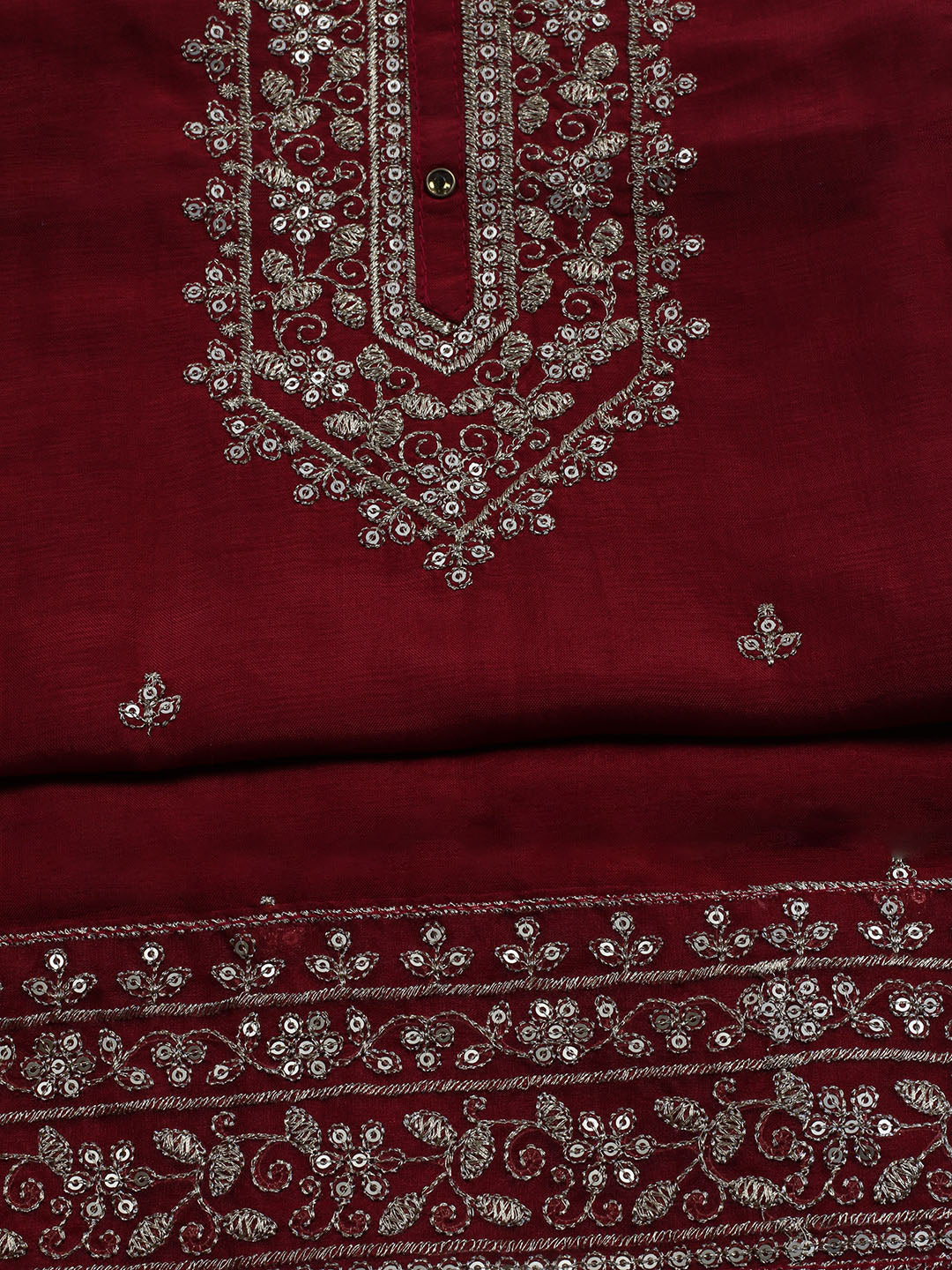 Neck Embroidered Chanderi Unstitched Suit With Dupatta