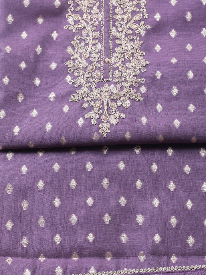 Embroidered Chanderi Unstitched Suit With Pant &amp; Dupatta