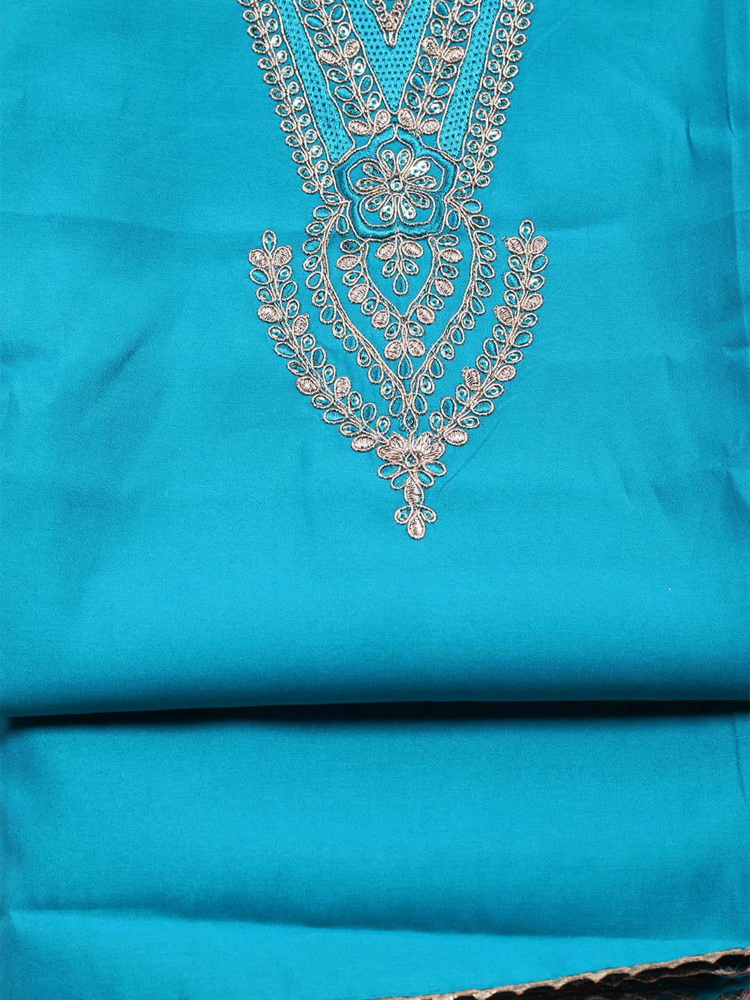 Neck Embroidered Chanderi Unstitched Suit With Dupatta