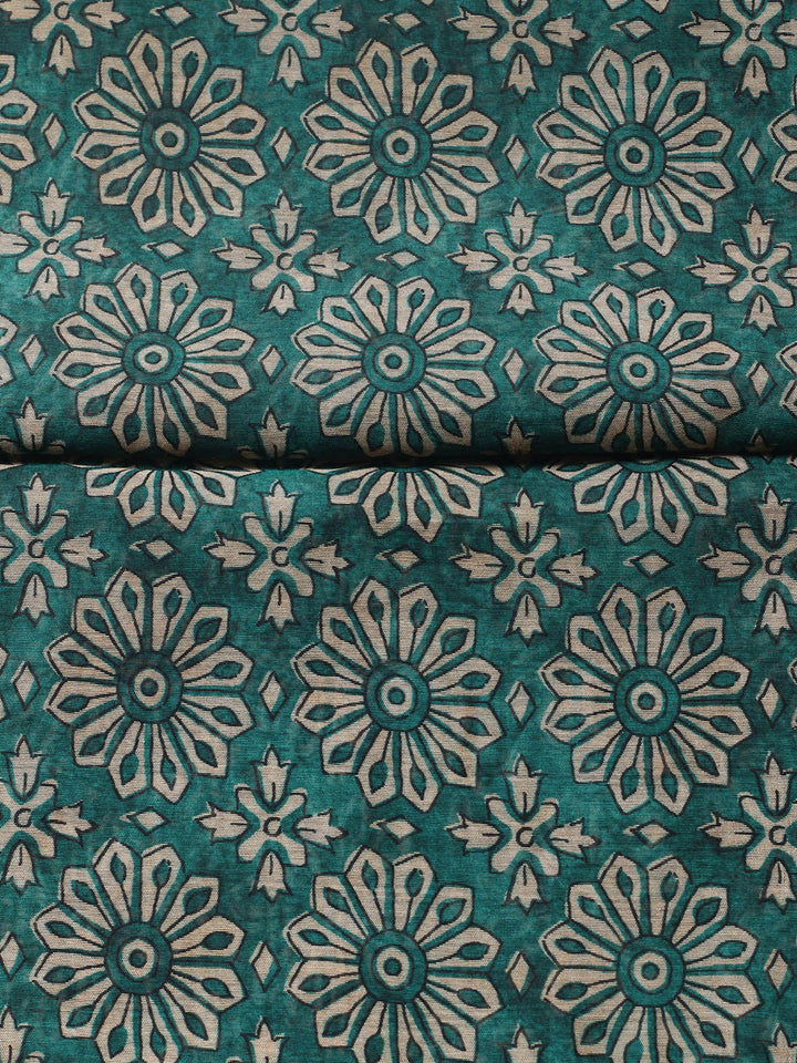 Printed Chanderi Unstitched Suit With Pant &amp; Dupatta