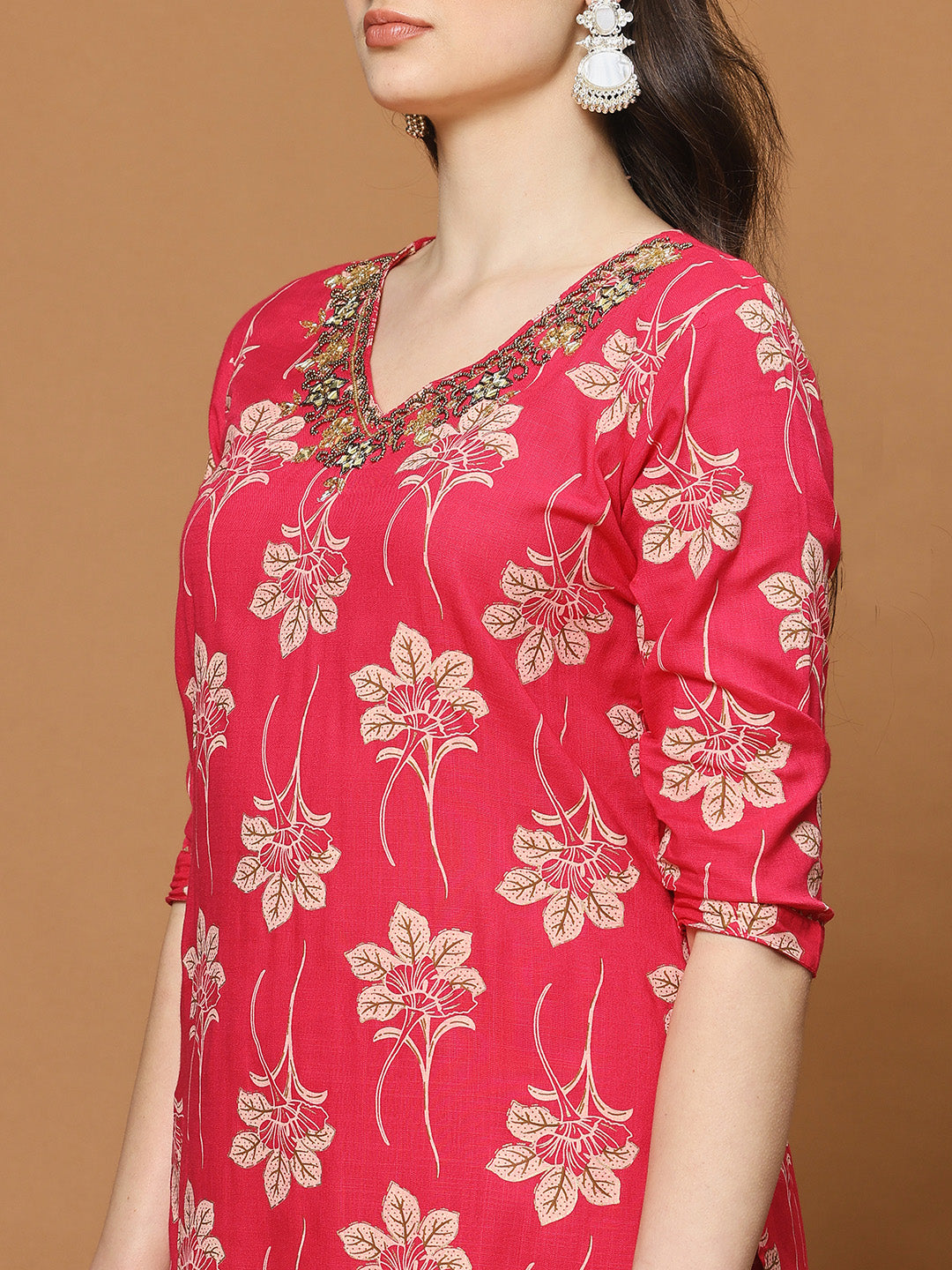 Printed Cotton Blend Kurta With Pants &amp; Dupatta