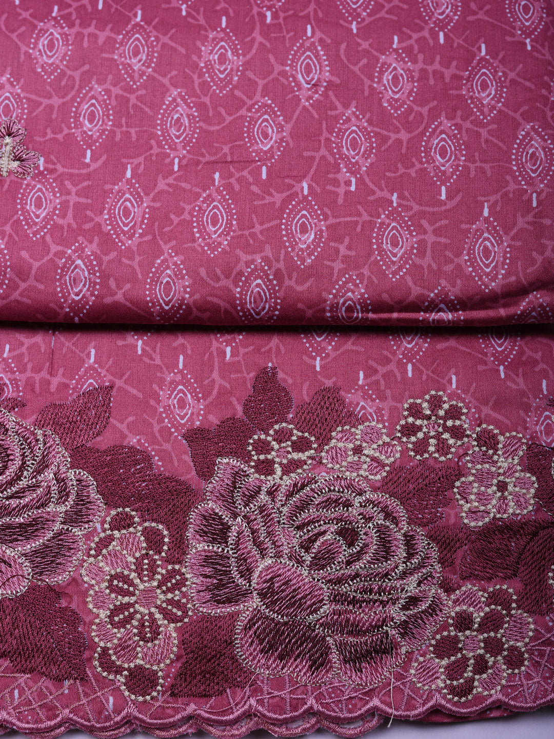 Printed Cotton Blend Unstitched Suit With Pant &amp; Dupatta