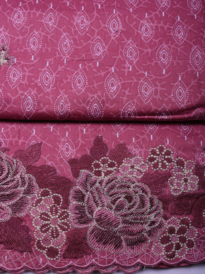 Printed Cotton Blend Unstitched Suit With Pant &amp; Dupatta