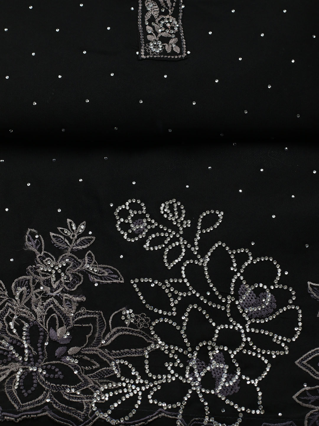Embellished Art Silk Unstitched Suit With Pant &amp; Dupatta