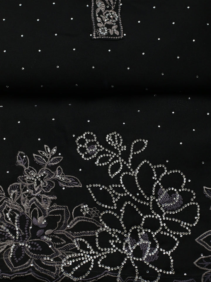 Embellished Art Silk Unstitched Suit With Pant &amp; Dupatta