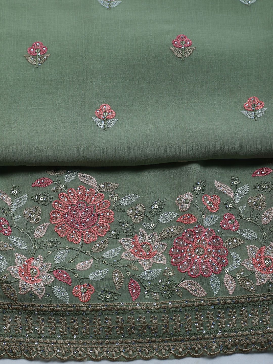 Embroidered Chiffon Unstitched Suit With Dupatta