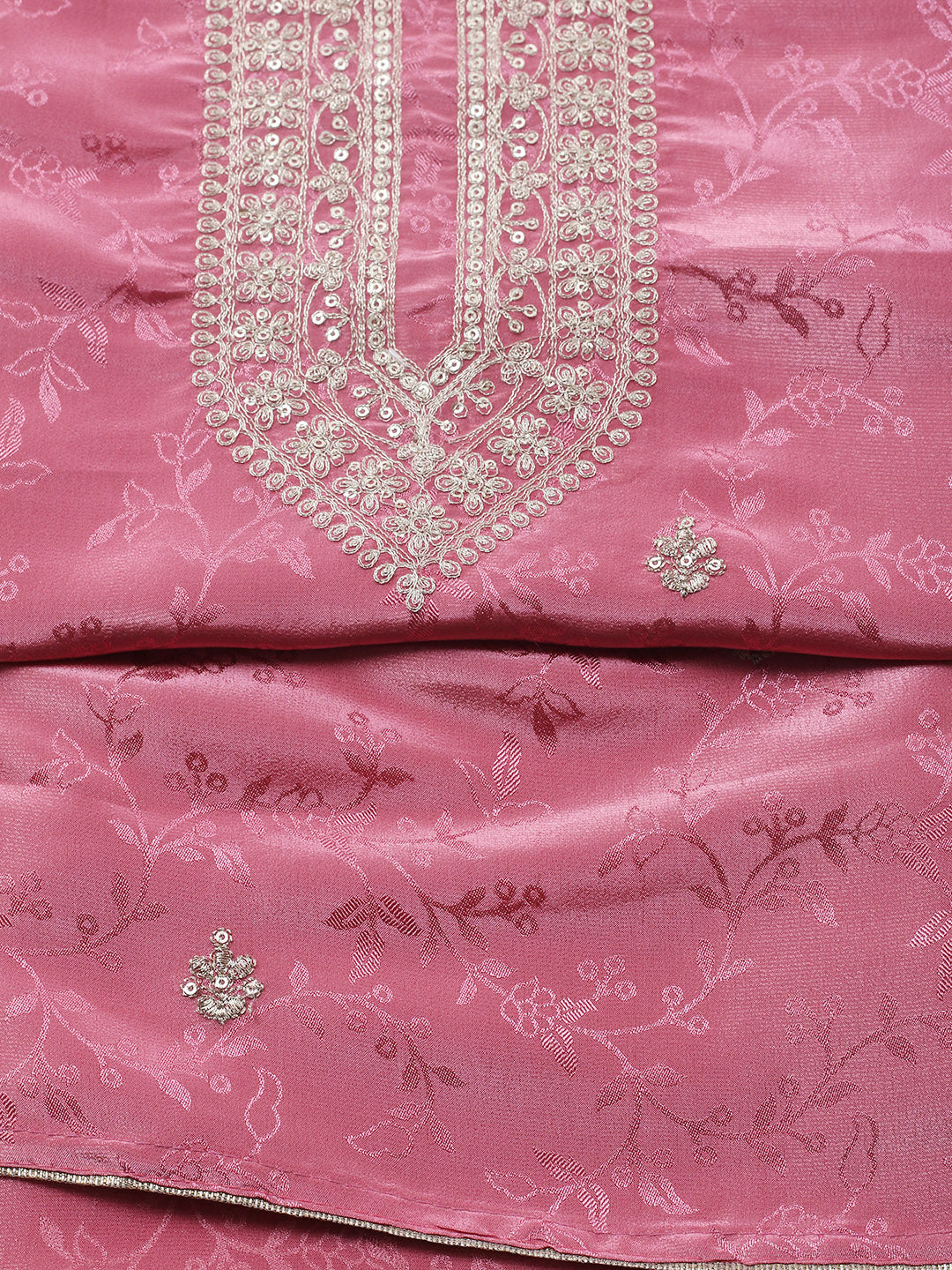 Embroidered Chanderi Unstitched Suit With Pant &amp; Dupatta