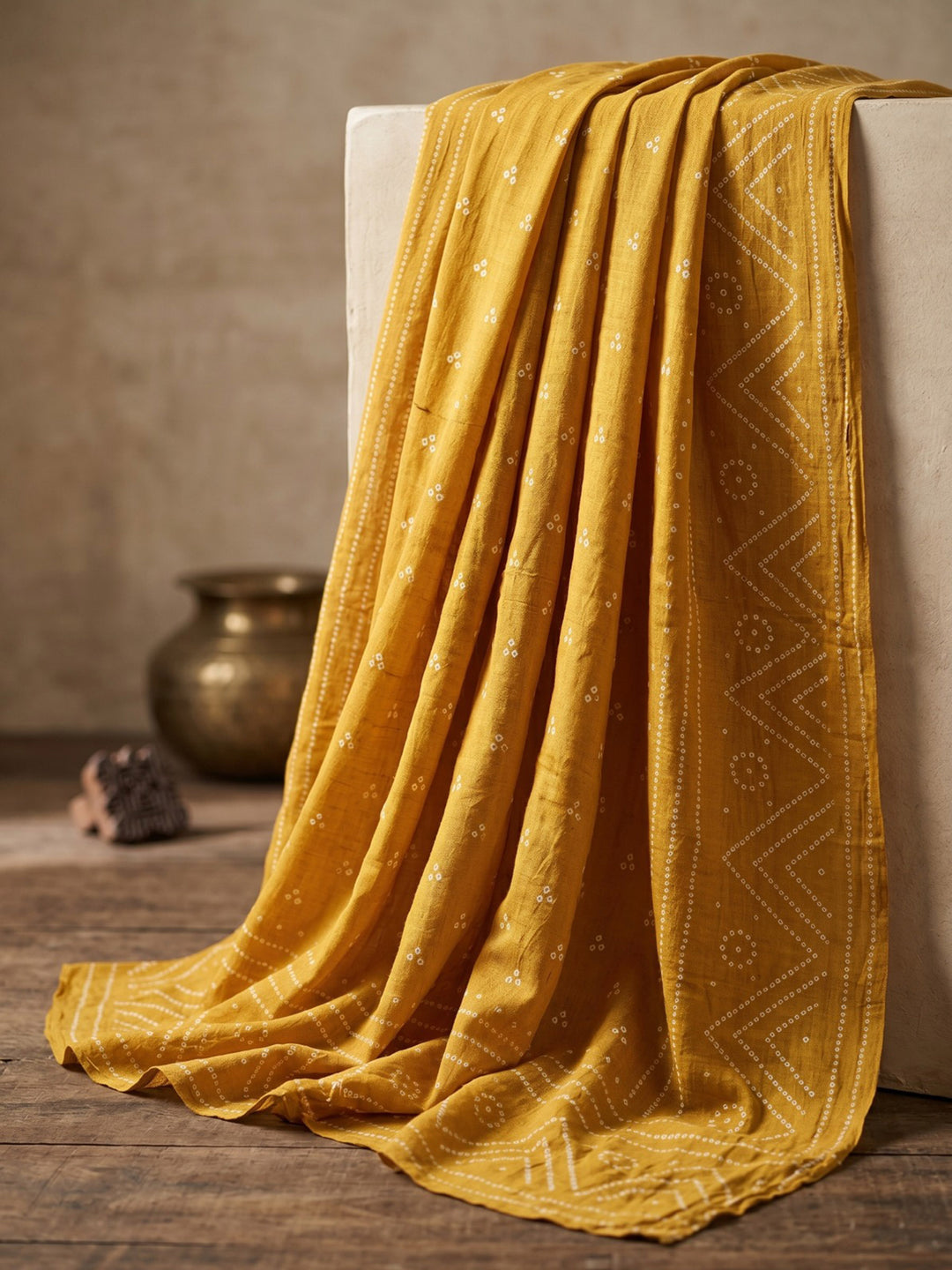 Mustard Embroidered Cotton Blend Straight V Neck Suit Set
