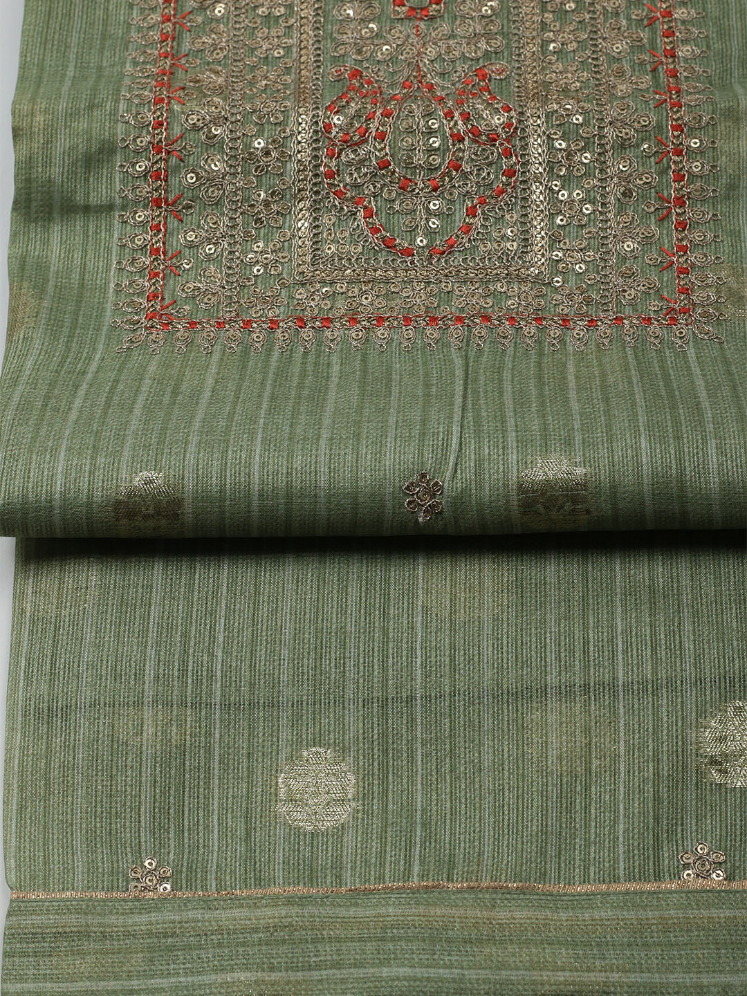Embroidered Chanderi Unstitched Kurta With Pant &amp; Dupatta